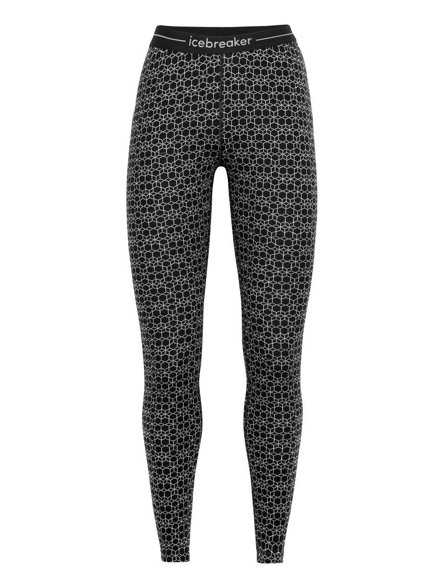 Women's Icebreaker Merino 250 Vertex Alpine Geo Leggings Black / Snow | CA 1416RVDW